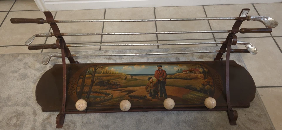 Perchero de pared vintage para club de golf madera metal arte decoración hombre cueva barra deportiva Foto 2 de 4