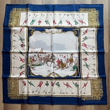 HERMES PLAISIRS DU FROID Carre 90 silk scarf Navy White near mint gift
