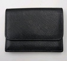 1990's Vintage Coach Made In Italy Black Saffiano Leather Card Holder Wallet