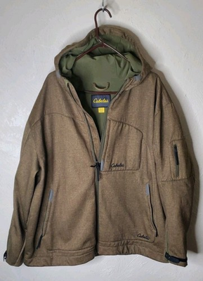 #ad Cabelas Jacket Green Hunting Water Resistant Coat Mens 2XL Zipper Pockets NICE $43.99