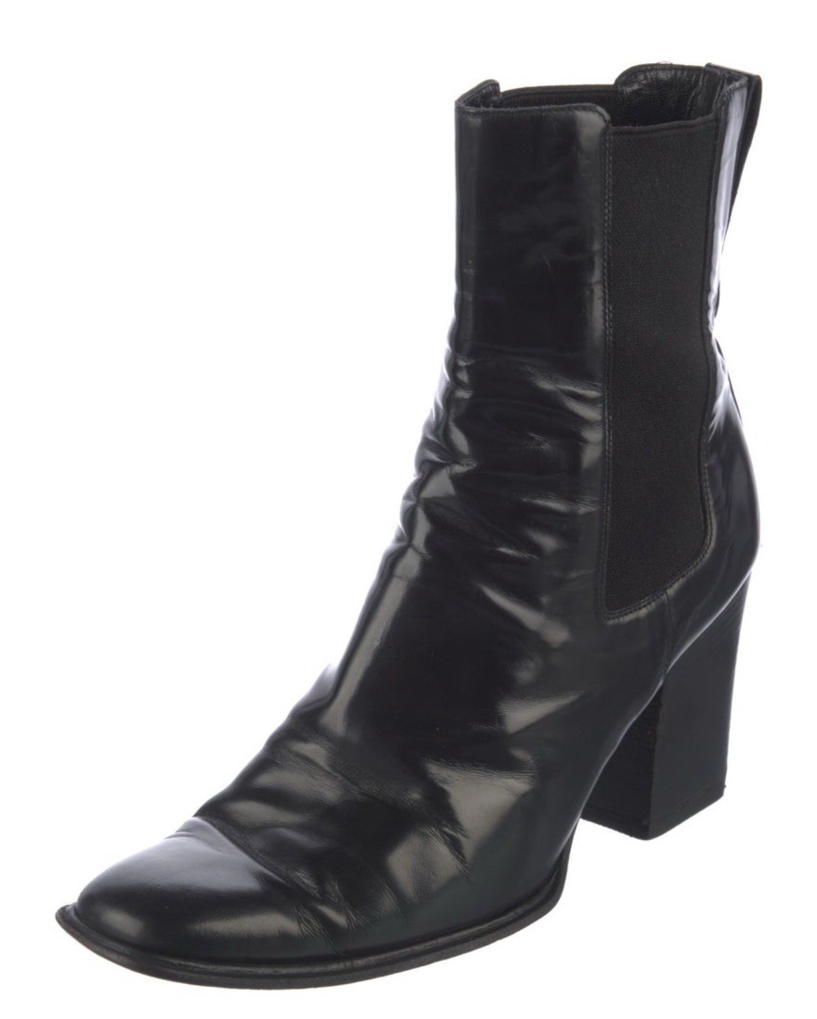 Gucci Authentic Solid Black Leather Block Heel Ch… - image 2