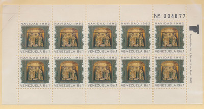 Venezuela Stamp Scott #1275, Mint Never Hinged, Full Sheet of 10, Christmas 1982