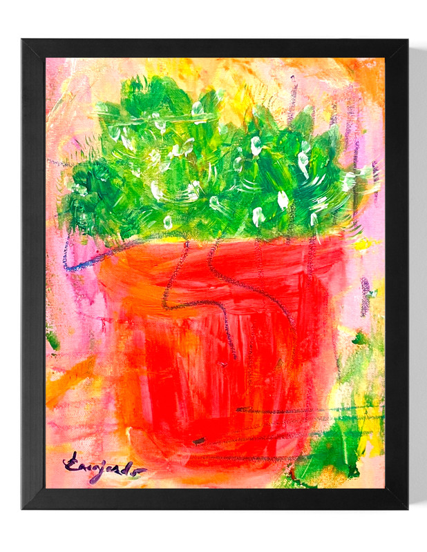 Guajardo Original Art: Cactus Plant 14X11 Canvas Signed Art Expressionism