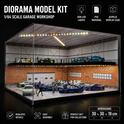 NW Diorama 1/64 Diecast Garage Modell LED Modell Car Szene Display Case DE