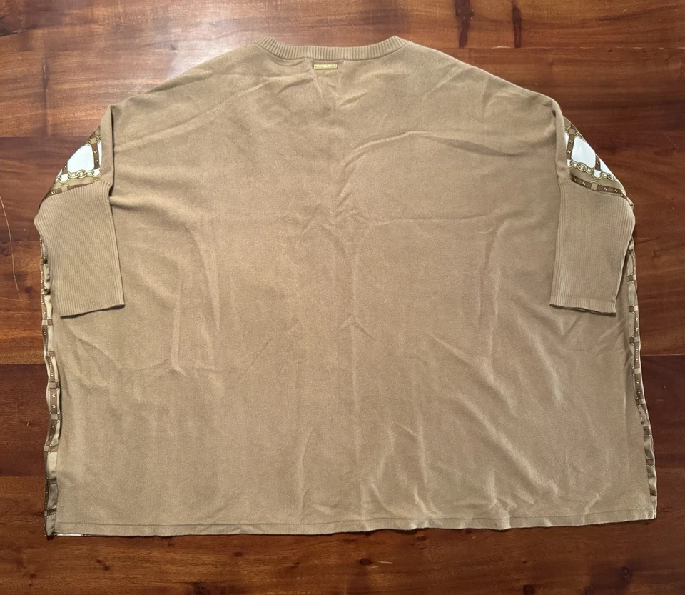 Michael Kors 女式骆驼棕色围巾印花宽版方格衬衫 L 码 - 全新 — 第 4/4 张图片