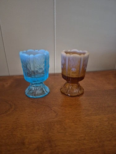 VTG Set 2 Fenton  Opalescent Pedestal Footed Toothpick Votive Holder