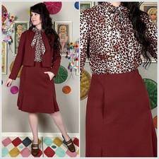 Vintage 1960s Two Piece Crop Jacket Long Sleeve Kitten Bow Animal Print Dress