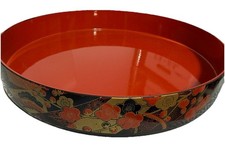 Set Of 2 Sushi Tray Red And Black With  Asian Design Of Flowers