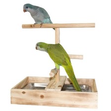 Bird Playground Cage Branch Perch Stainless Steel Tray Parrot Wood Play Stand 