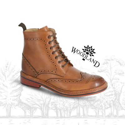 Herren Woodland Derby Stiefel Brogue Knöchel Leder Reißverschluss Goodyear rahmengenäht 7 Ösen