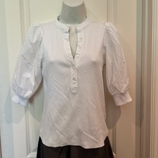 VERONICA BEARD WHITE CORALEE SPLIT BAND COLLAR PUFF SLEEVE TOP XS