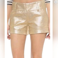Alice + Olivia Gold Cuffed Dress Shorts Linen Cotton Sz 8 EUC