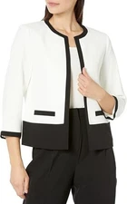 NEW KASPER WHITE BLACK  COLOR BLOCK CAREER OPEN FRONT JACKET BLAZER SIZE 18 $119