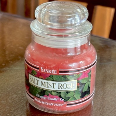 Vtg Yankee Candle SALT MIST ROSE Black Band Small Jar Housewarmer 3.7oz Retired