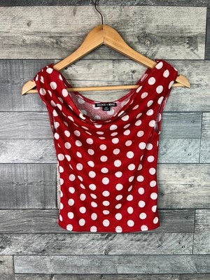Urban Outfitters Silence + Noise Fia Spot Top Gr. XS rot gepunktet Wasserfallausschnitt