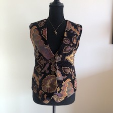 Vintage 90s Geometric Print Tapestry Vest Women  s Small Grandmacore Layering