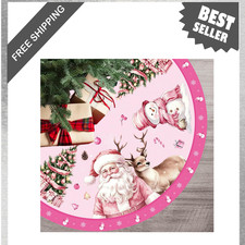 Pink Christmas Tree Skirt 48 Inch Decorative Holiday Porch Cover for Trees and