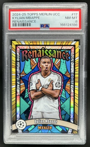 2024-25 Topps Merlin Chrome UEFA Kylian Mbappe Renaissance #R-17 PSA 8
