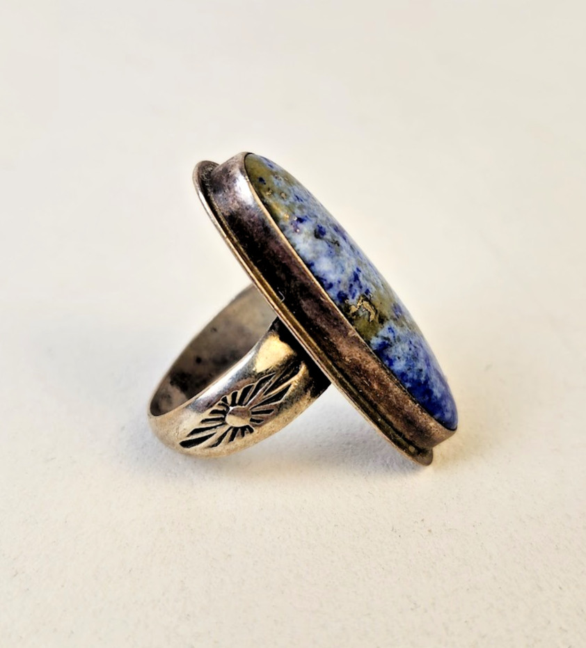 Sterling Silver Ring Lapiz Native Large Stone Siz… - image 3