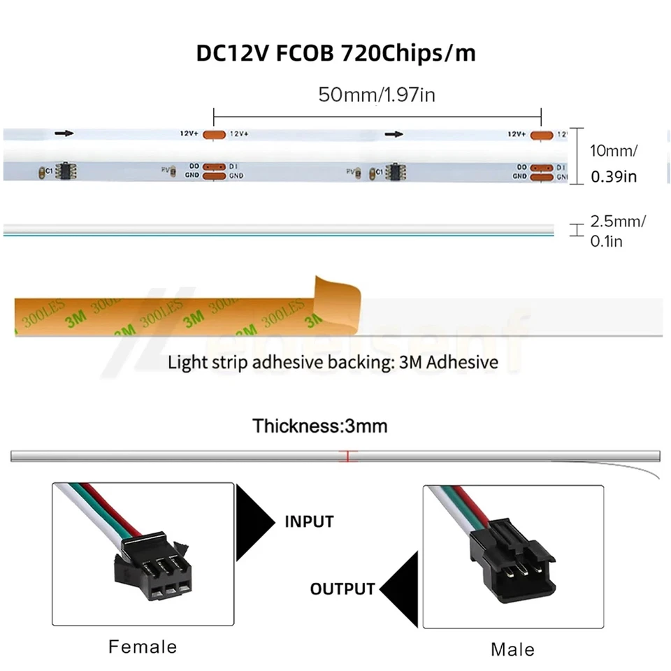 COB RGBIC Adressierbare LED Streifen Strip Keine Lichtpunkt WS2811 Licht 12V 24V - Bild 4 von 4