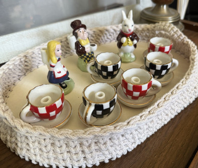 Alice & Friends Ceramic Candle Holder Set (9) Wonderland Mad Hatter White Rabbit