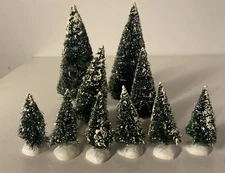 Dept 56 Village Landscape Frosted - Lot of 10 Christmas Bottle Spruce Trees