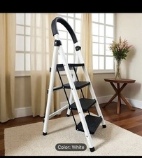 4-Step Foldable Ladder with Safety Handrail, Non-Slip, Heavy-Duty