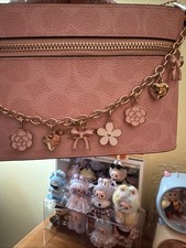 NEW For Coach Pink Pearl White Charms Bag Charm Keychain/dangling With Ribbon