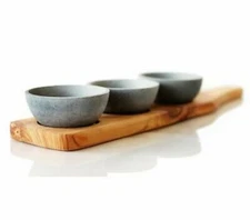 SPARQ Home The Original Soapstone Condiment Trio with Cedar Paddle