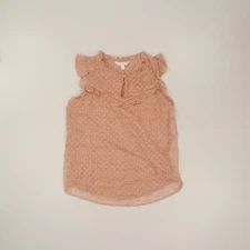 Lauren Conrad Women's Tank Top Size Medium Blush Ditzy Print Swiss Dot Ruffle