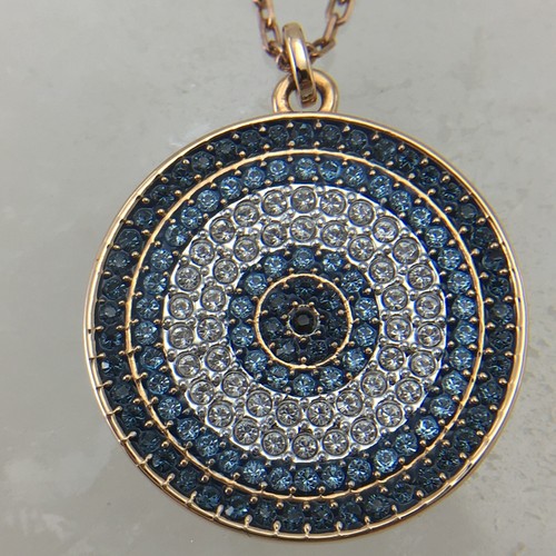 SWAROVSKI 5429126 Luckily Pave Blue White Crystal Disc Evil Eye Pendant Necklace - Picture 24 of 24