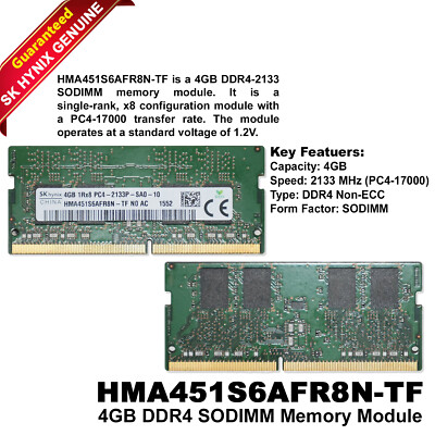 SK Hynix 4GB DDR4-2133 SODIMM RAM HMA451S6AFR8N-TF PC4-17000P, Single  Rank