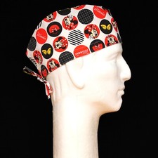 Large Minnie Mouse Face on Red and Black Theme Scrub Hat