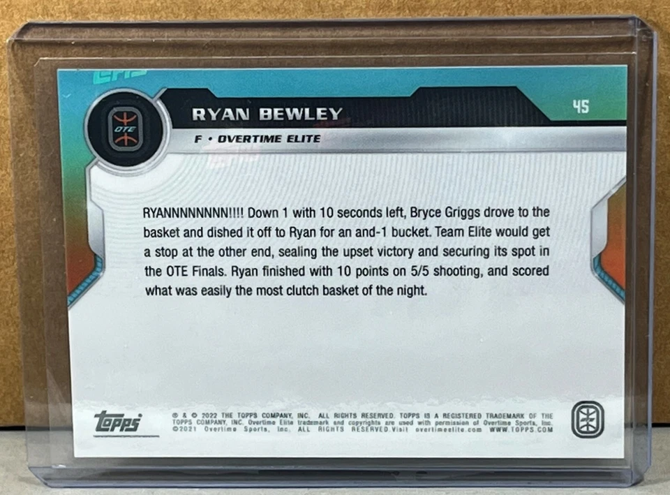 2022 TOPPS NOW Overtime Elite #45 RYAN BEWLEY ROOKIE Blue Parallel 22/49 - Image 2 of 2