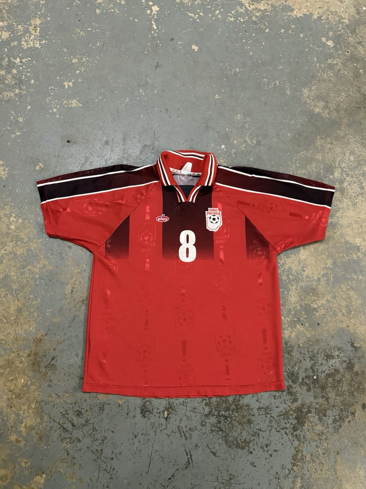 Vintage Red Play Made in Italy Soccer Football Collared Jersey #8-Size S