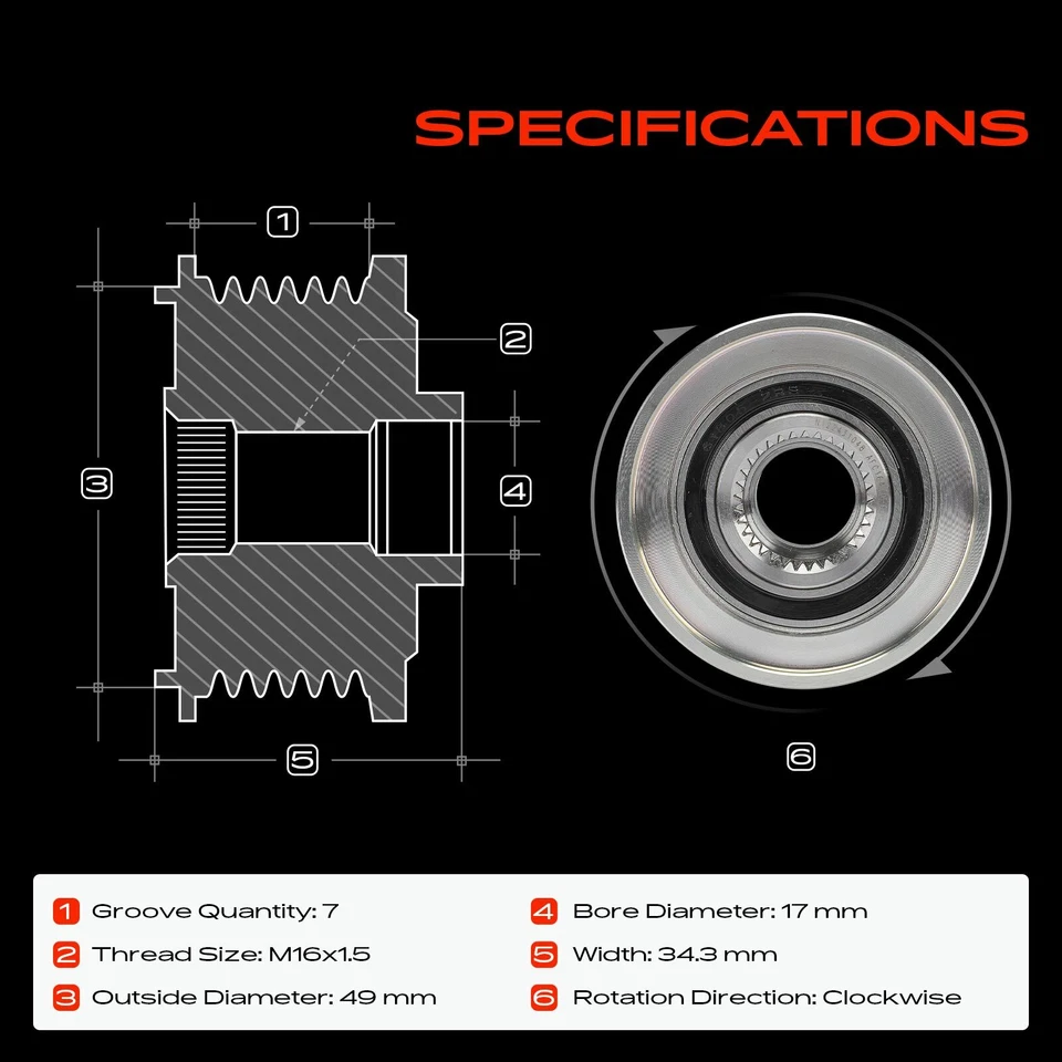 Alternator Clutch Pulley for BMW X5 2007-2010 1 Series M 135i 335i 7 Grooves CW - Image 2 of 4