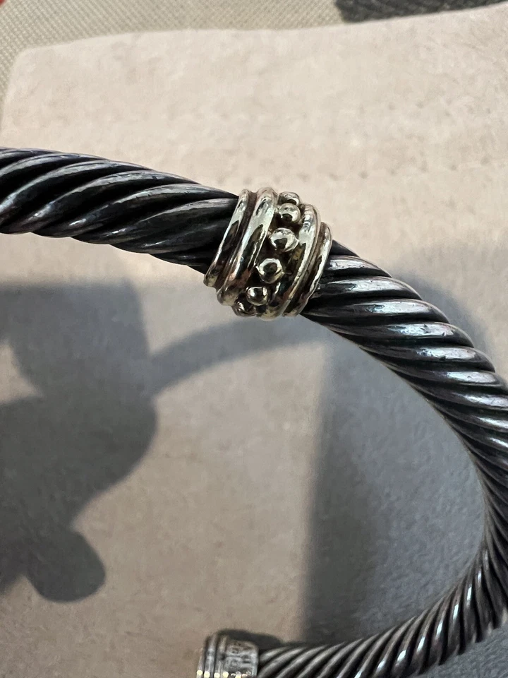 David Yurman Sterling Silver Gold Classic Cuff Bracelet - Image 4 of 4