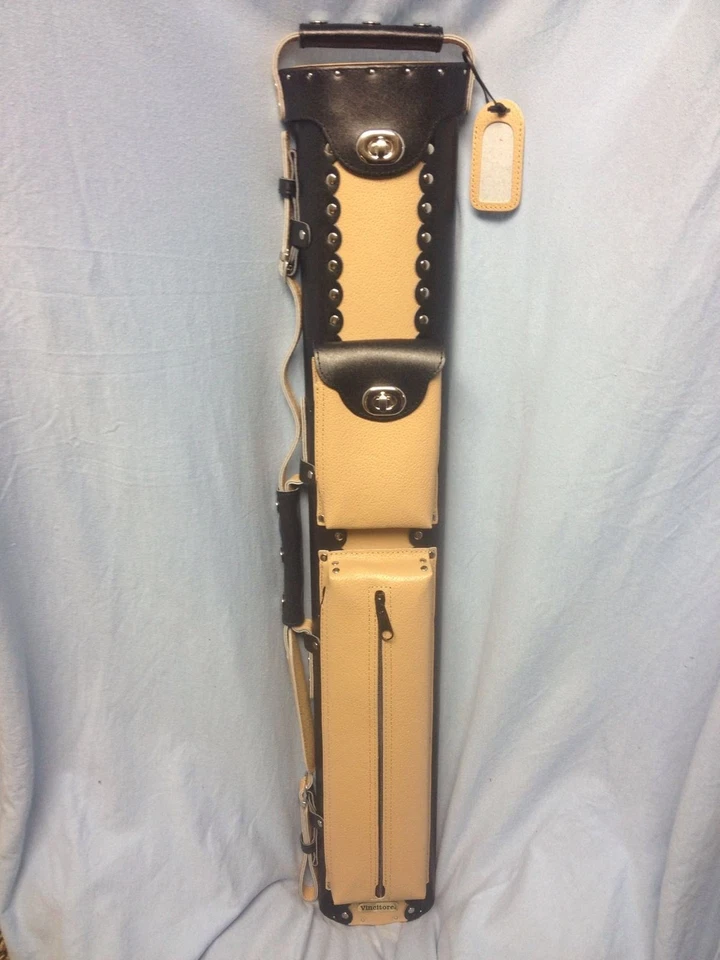 Vincitore Black / Beige Genuine Leather Pool Cue Case For 2 Butts 4 Shafts 2X4 - Image 2 of 4