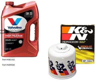 Valvoline 5W-20 High Mileage Synthetic Blend Motor Oil - 5 Qt's w/K&N Oil Filter