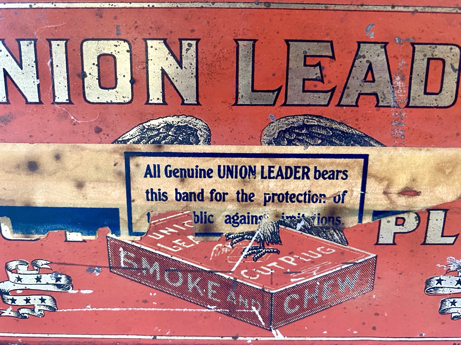 Vintage Union Leader Cut Plug Metal Tobacco Tin w/ Handle & Keeper Latch