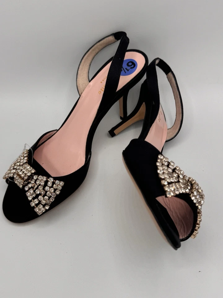 Sandalias de tacón KATE SPADE para mujer negras con lazo de tela talla 6,5 B, Ret. $325. Foto 2 de 4