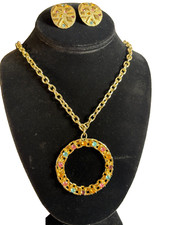 Necklace and Earrings Signed Vintage Gold Tone Sarah Coventry Picadilly Circle