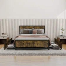 Full Size Wooden Headboard Platform Bed: Easy Assembly, No Box Spring Needed