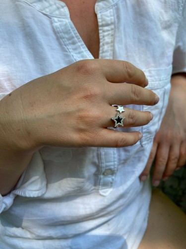 Ladies Real 925 Sterling Silver Open Star Ring Black Onyx & Simulated Diamonds - Picture 4 of 12