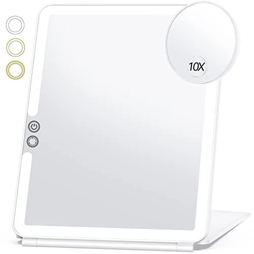 Large Travel Makeup Mirror with 10X Magnifying Mirror Travel Lighted Withe