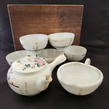 Vintage Japanese Imperial Army Tea set KUTANI-ware Tea pot Tea cups Wooden box