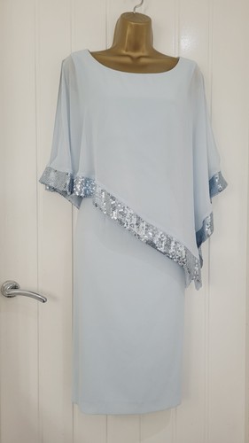 GINA BACCONI size 10 light blue sequin trim floaty overlay wedding guest dress - Picture 7 of 7