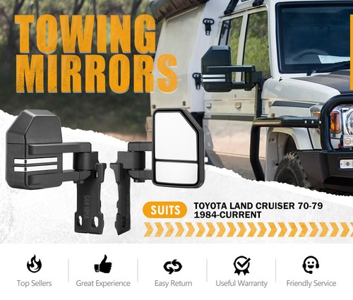 San Hima Extendable Towing Mirrors for Toyota LandCruiser 70 75 76 78 79 Series - Picture 2 of 11