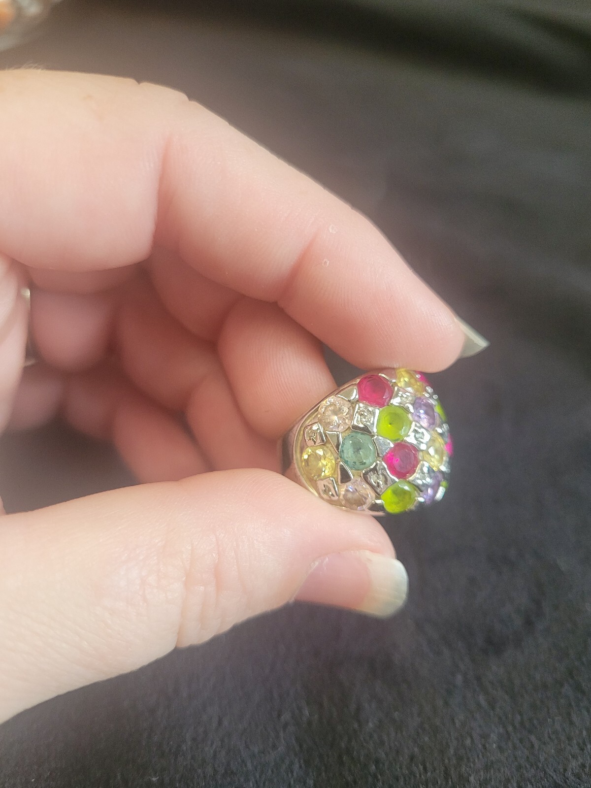 Multi colored stone silver tone ring - image 5