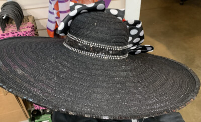 Whittall & Shon Designer Hat Black w/Black & White Bow w 